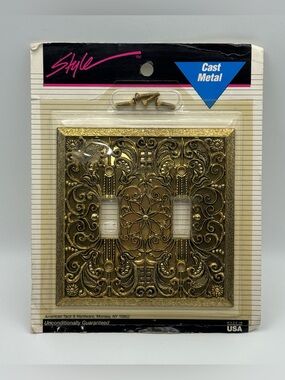 Vintage 96 AmerTac Style Cast Metal Double Toggle Wall Plate Cover Antique Brass